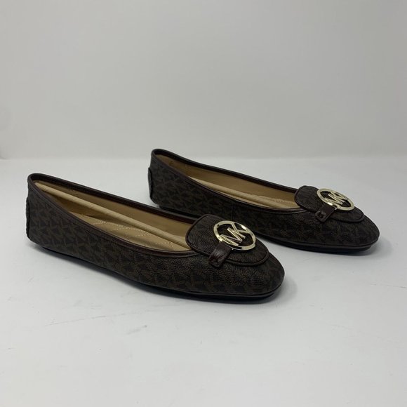 Michael Kors Lillie 40R9LIFP3B Ballet Flats Women's 10 M Brown Mini MK Logo 0596 - Picture 1 of 9